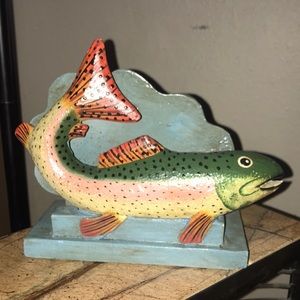 Wood Trout Napkin Holder 3D Colorful Vintage